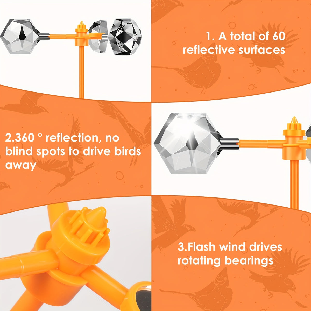 Bird Repeller, 360° Bird Repeller, Wind-Powered Bird Repeller, Rotating Bird Repeller, Bird Repeller for Garden Railings And