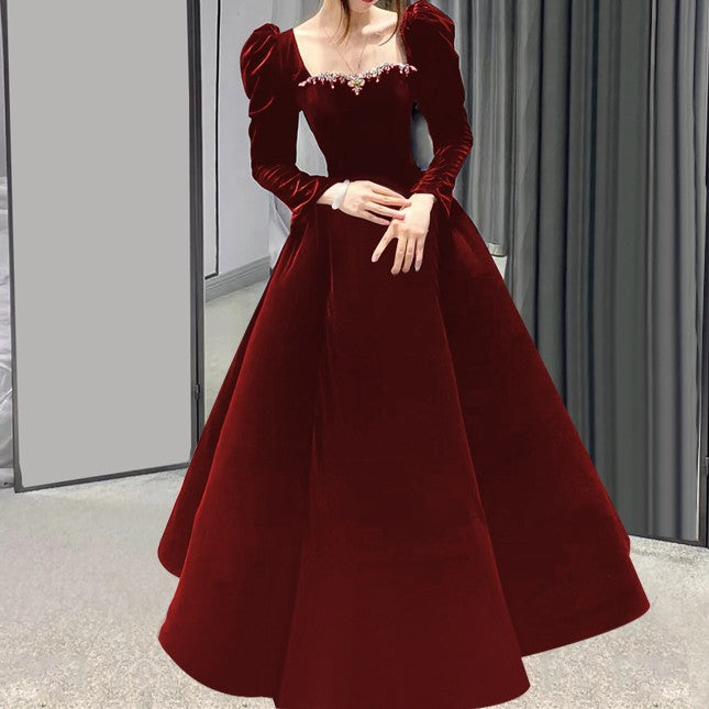 Square-Neck Evening Dress with Sleeve and Length Options