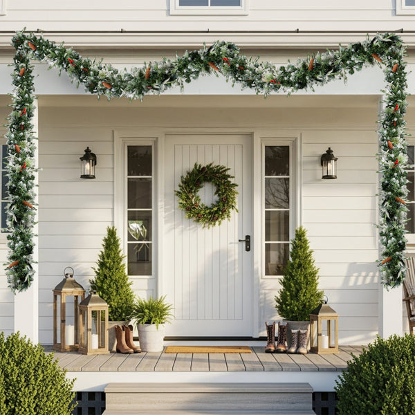 Pre-Lit Snow-Flocked Christmas Garlands, 9 Ft, Set of 2