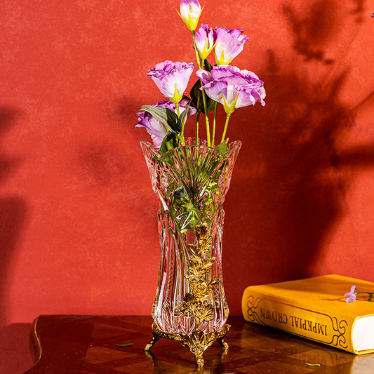 Clear Decorative Vase with Gold-Tone Branches