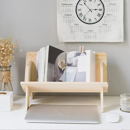Natural Wood Slotted Desktop Book Display Rack, 40 cm