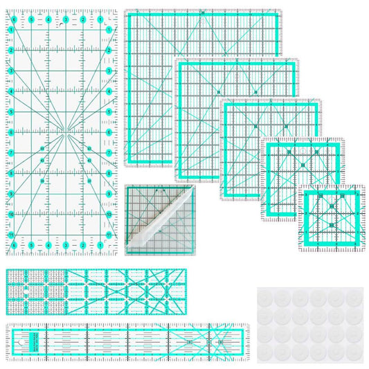6-Piece Blue Sewing Template Ruler Set with Non-Slip Pads