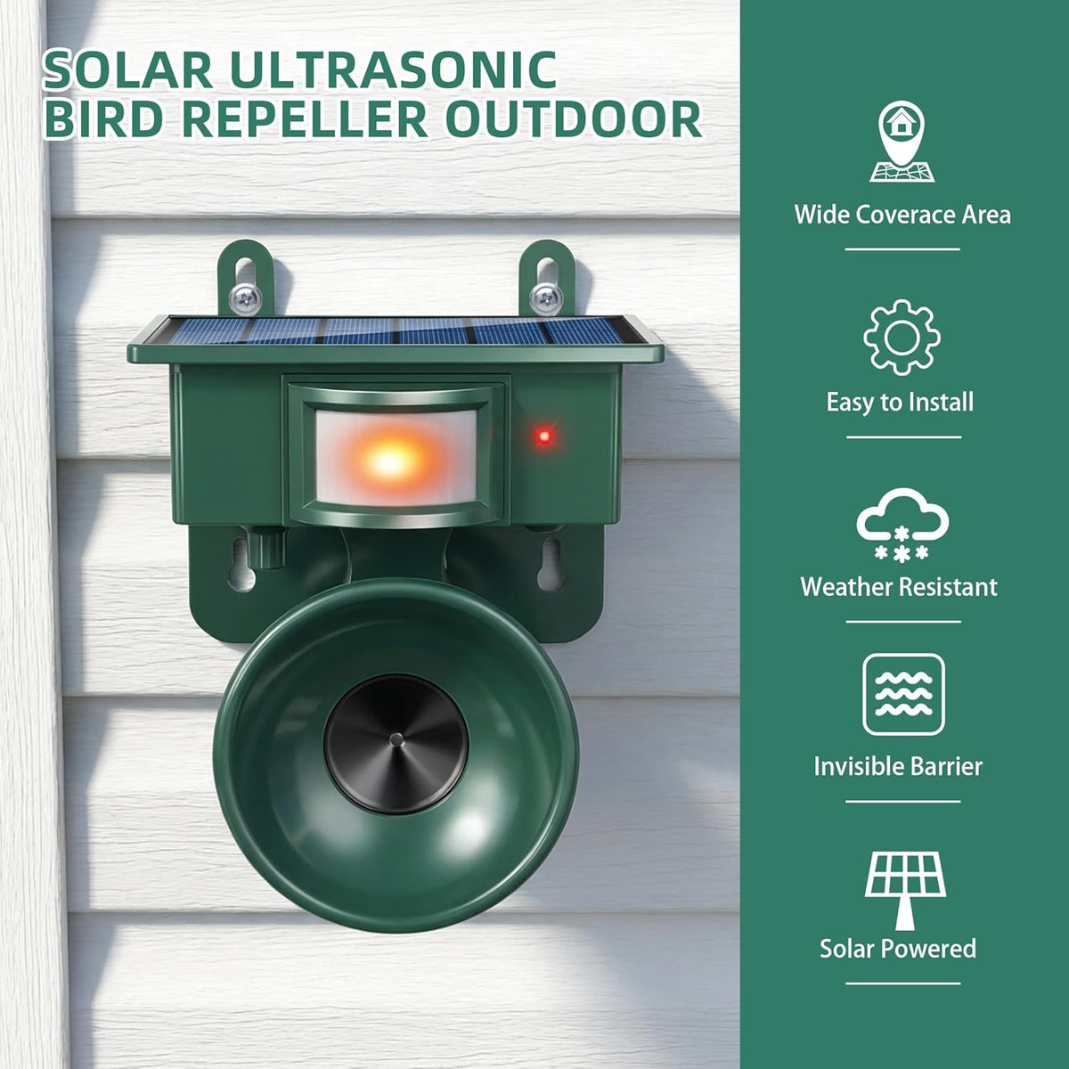2026 New Solar Soundwave Technology Bird Repeller Outdoor, Woodpecker Deterrent for House, Pigeon Bird Deterrents for