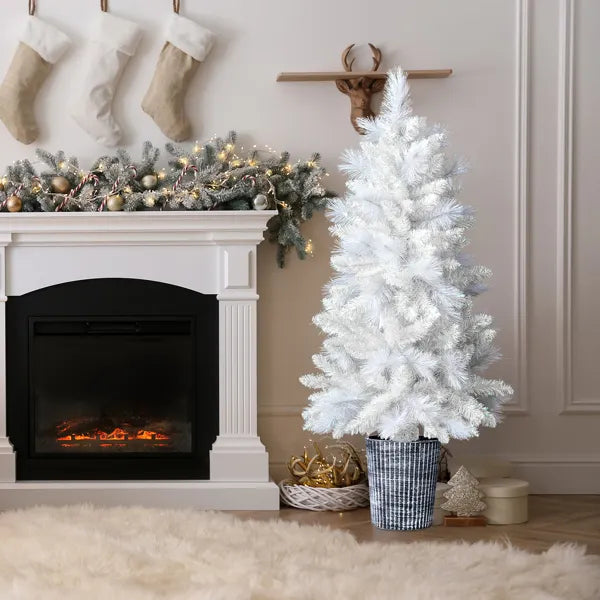Four-Foot White Artificial Christmas Tree in Pot
