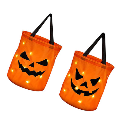 Halloween Light-Up Pumpkin Treat Bags, Set of 2