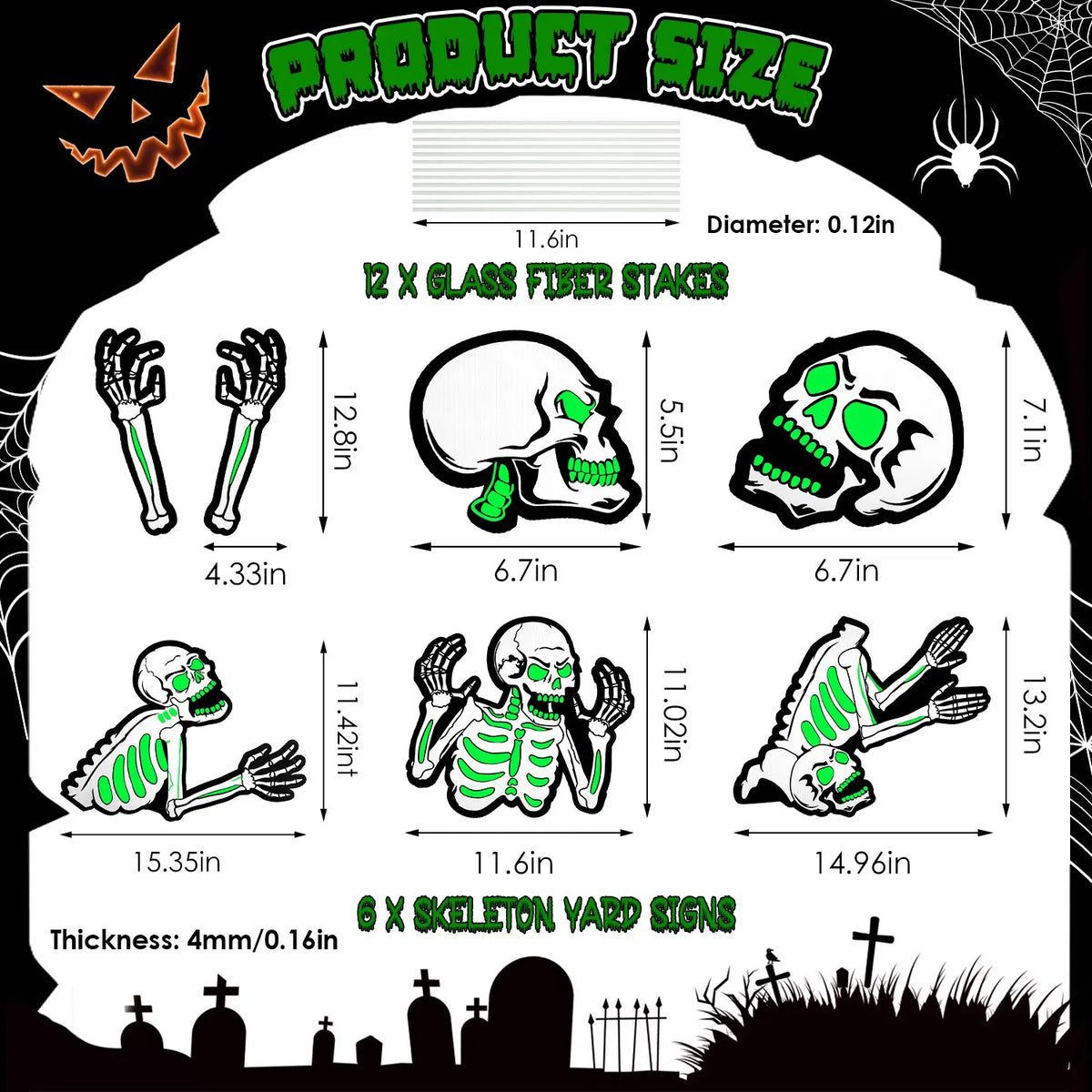 Halloween Skeleton Yard Signs, 6-Piece Set