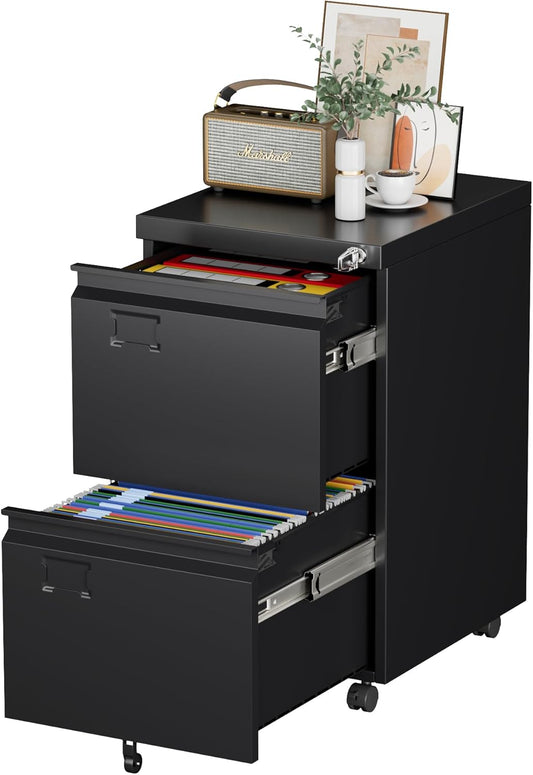 Black Two-Drawer Mobile File Cabinet
