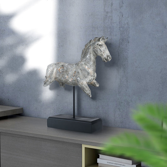 Gray Horse Sculpture on Stand
