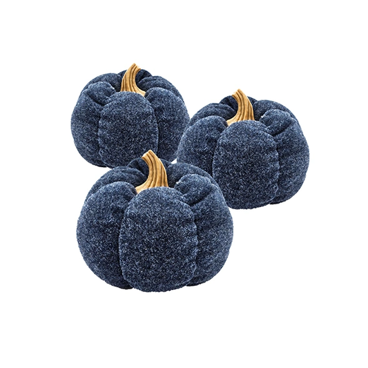 Deep Blue Fabric Pumpkin Decorations, Set of 3