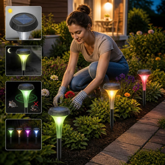 6pcs Solar RGB Outdoor Yard Pest Repellent Light, Smart Auto Light Sensor, Repel Mosquitoes & Rodents, Landscape Ambient