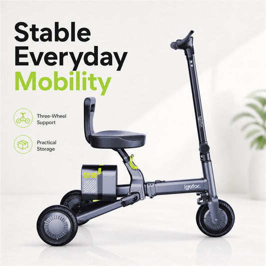 Trifold electric mobility scooter with removable battery