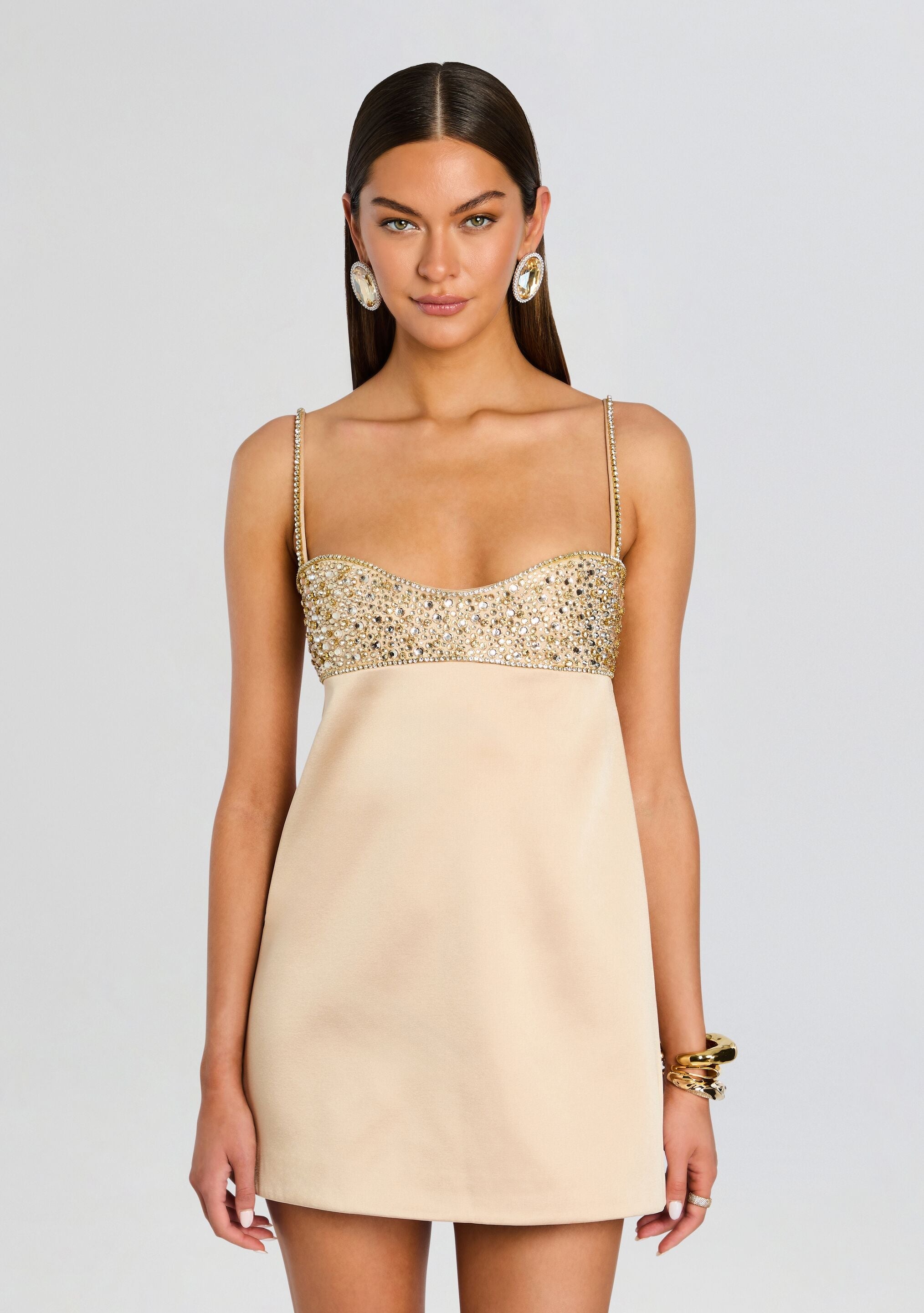 Champagne Embellished Party Mini Dress - Champagne - view 5