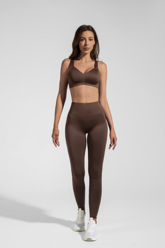 Veloura Sports Bra and Leggings Set - Espresso Brown - Sports bra