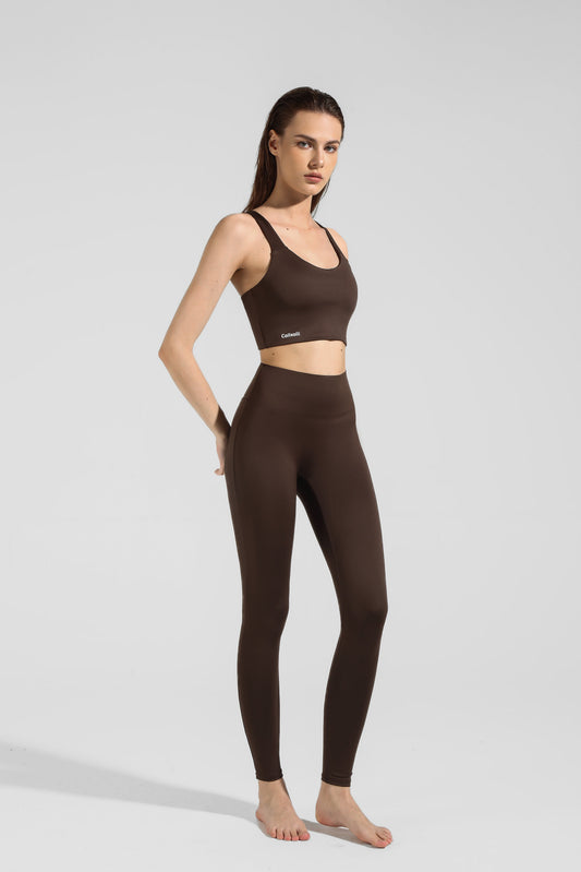 GlowBelle Tank and Leggings Set - Espresso Brown - Sports bra