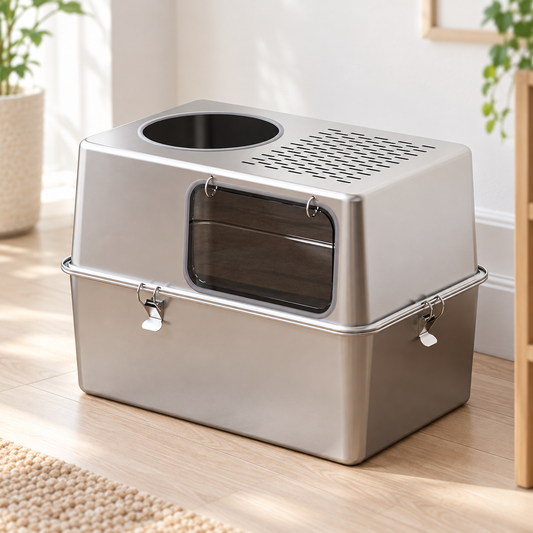 Double-Door Enclosed Stainless Steel Litter Box - product view 2