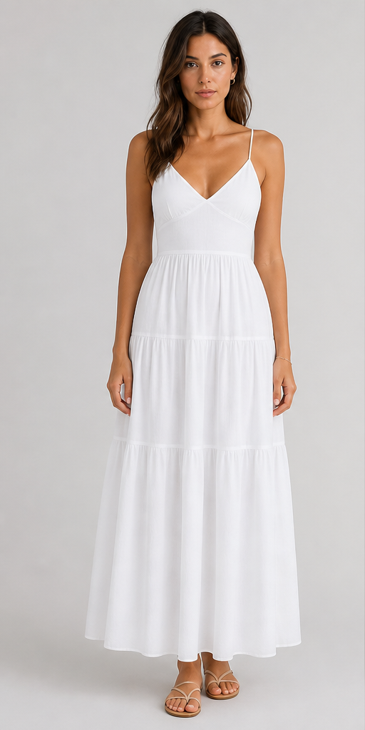 White Open-Back Tiered Maxi Dress - White - view 1