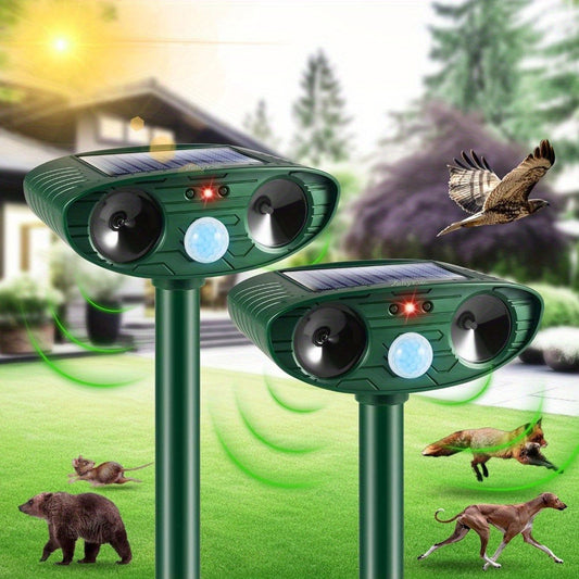 2-Pack Solar-Powered Soundwave Technology Animal Repellent Outdoor Pest Control Suitable for Cats, Deer, Squirrels, Rabbits,