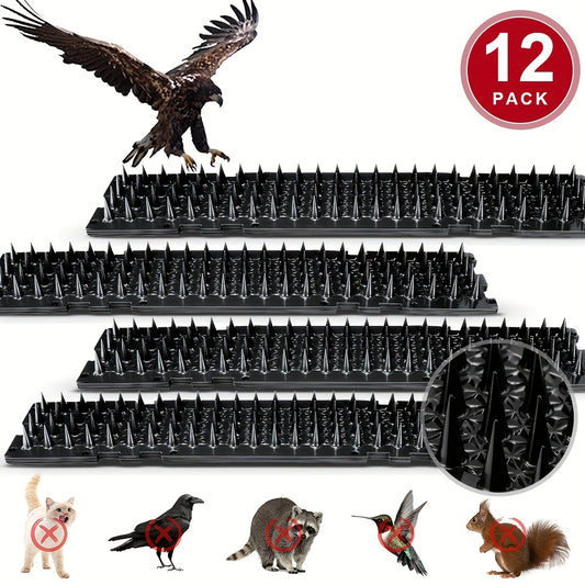 12-Pack Bird Spikes | Cat Repellent Spikes | Black, Indoor/Outdoor, Designed to Deter Birds, Pigeons, Squirrels, Raccoons,