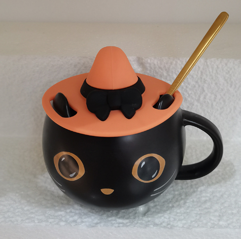 Black Cat Ceramic Mug with Hat Lid