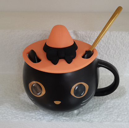 Black Cat Ceramic Mug with Hat Lid