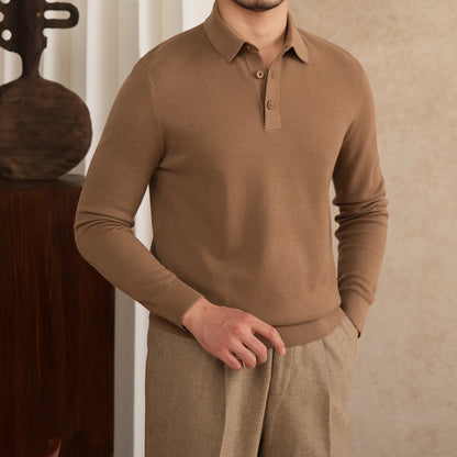 Men's Long-Sleeve Knit Polo Shirt
