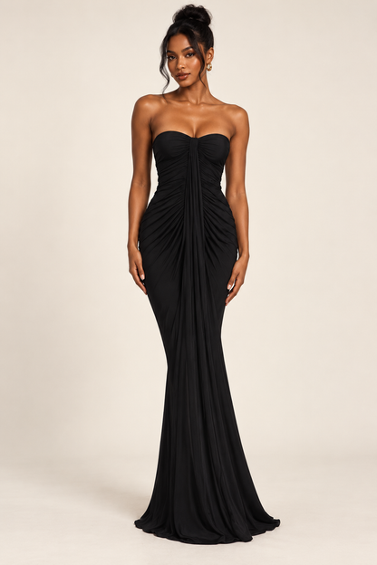 Strapless Draped Maxi Dress - Black - product view 1