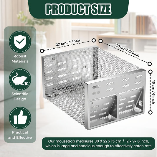 Dual Entrance One-Way Door Design | 30.48X22.86X15.24 Cm Reusable Metal Cage for Indoor & Outdoor Use, No Electricity Or