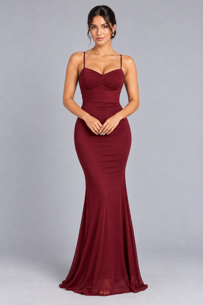 Satin Lace-Up Mermaid Maxi Dress - Burgundy - product view 4