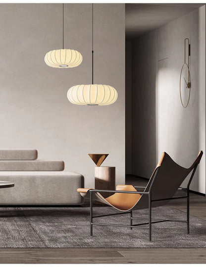 Rounded Fabric-Shade Pendant Light