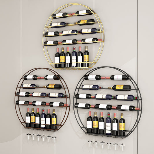 Round Wall-Mounted Wine Rack with Stemware Holders