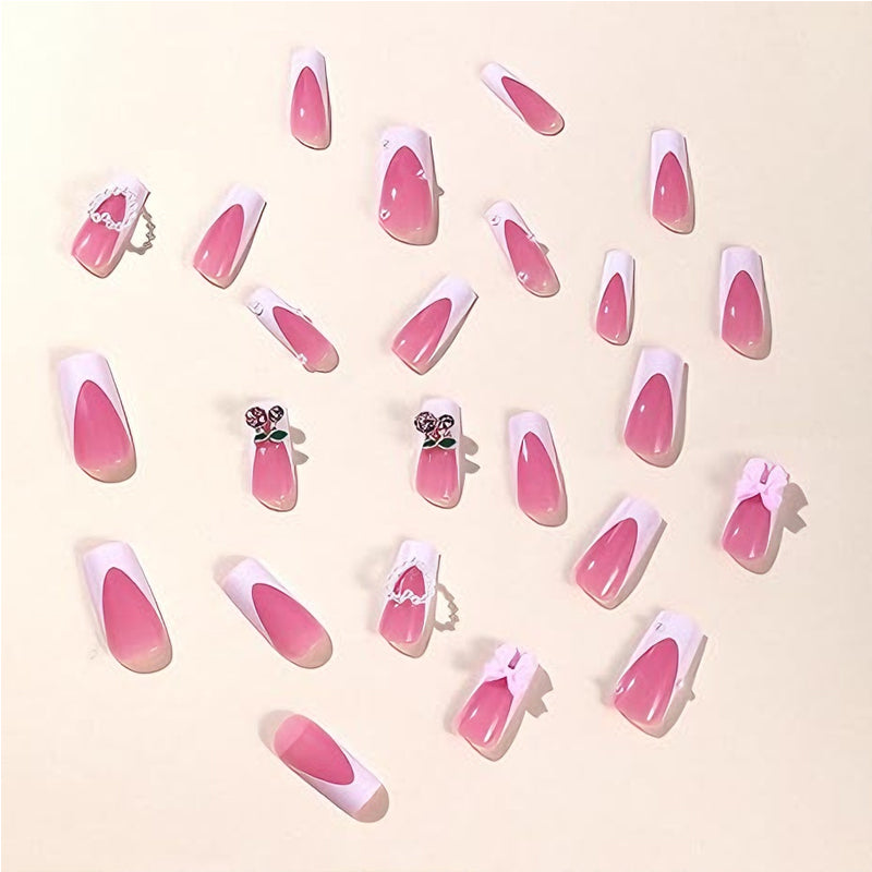 Cherry and Bow Press-On Nail Set - 24 Pieces