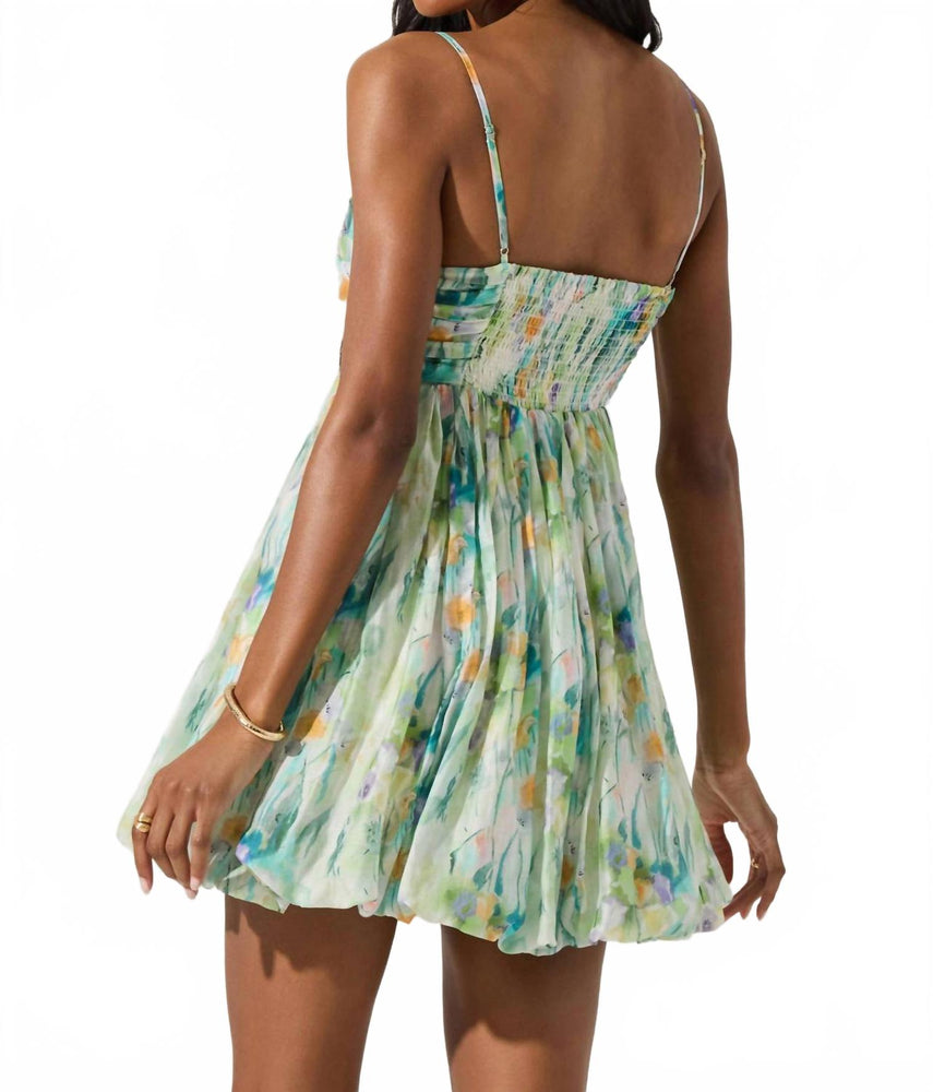 Green Abstract Bubble-Skirt Mini Dress - Green - view 7