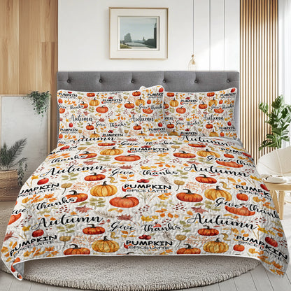 Pumpkin and Autumn Leaves Quilt Set