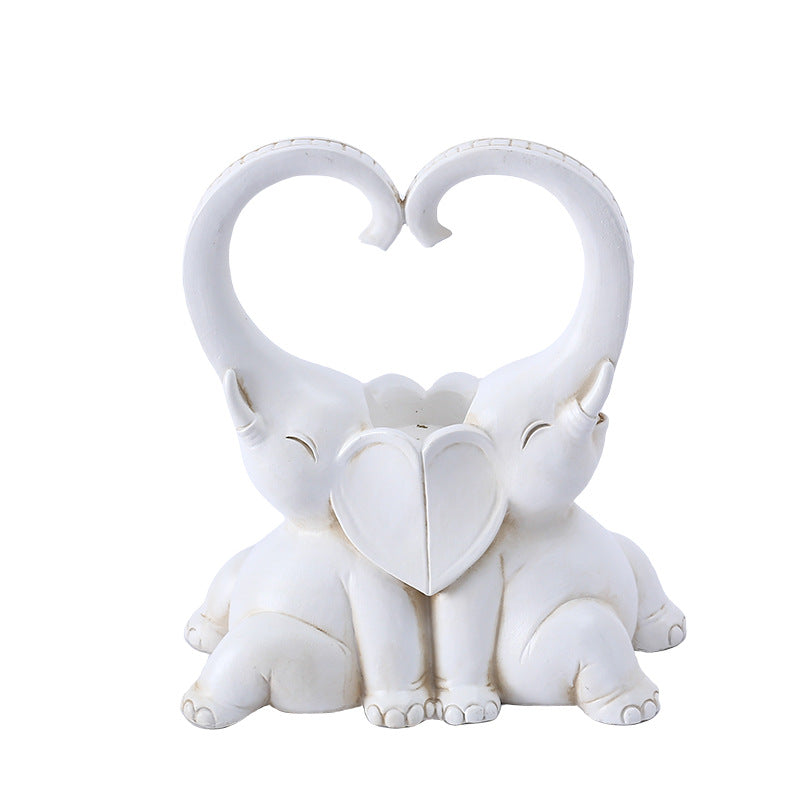 Resin Elephant Pair Candle Holder