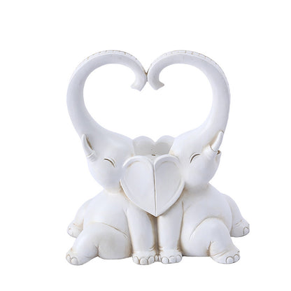 Resin Elephant Pair Candle Holder