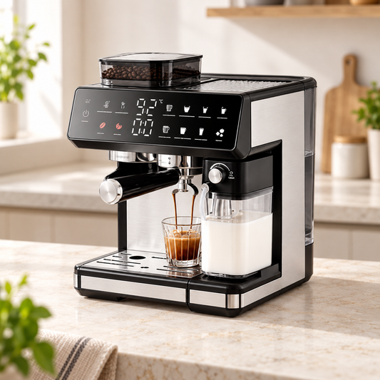 Black CM5710 Espresso Machine with Grinder and Milk Frother - lifestyle view