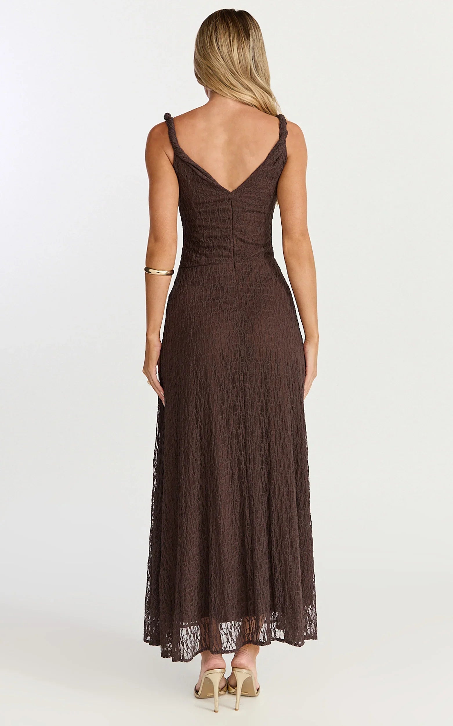 Chocolate High-Neck Asymmetric Midi Dress - Brown - view 5