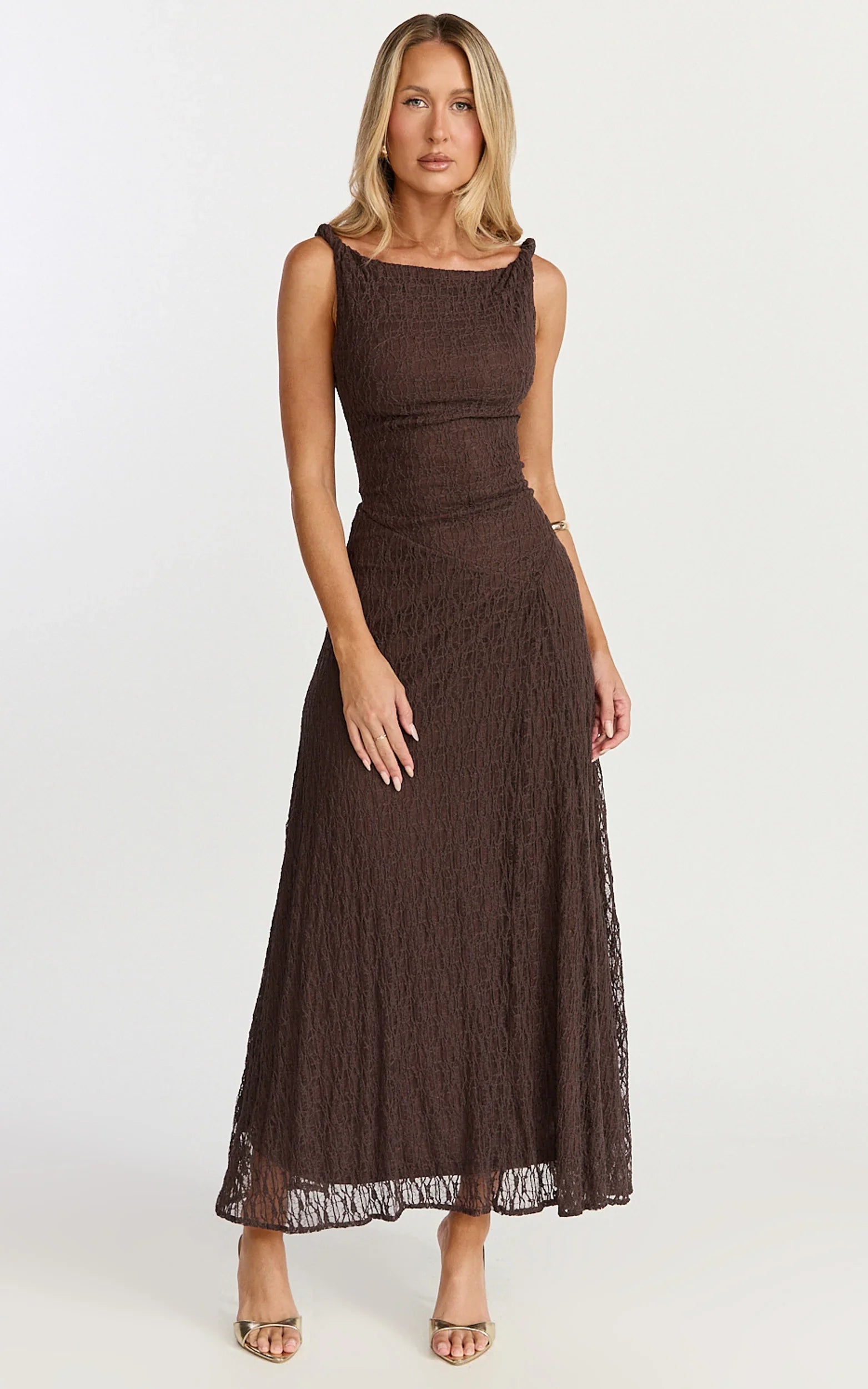 Chocolate High-Neck Asymmetric Midi Dress - Brown - view 3