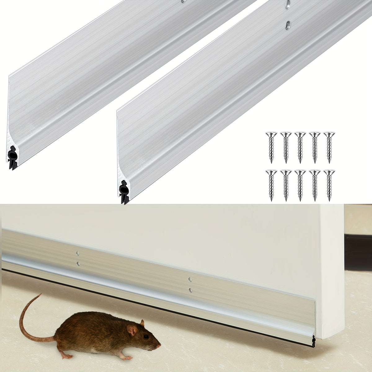 [Metal Door Draft Stopper] 2pcs 36 Inches Metal Door Draft Stopper, Door Sweep, Mouse Stopper, Mice Seal Strip, Aluminum,