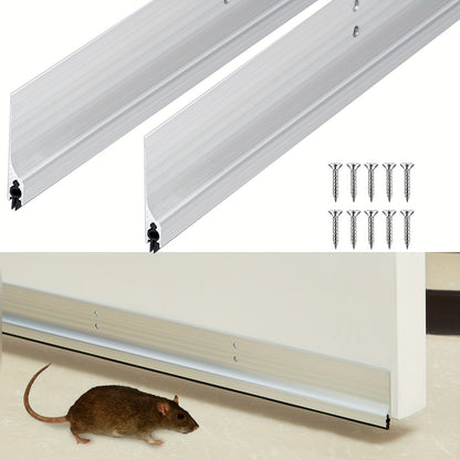 [Metal Door Draft Stopper] 2pcs 36 Inches Metal Door Draft Stopper, Door Sweep, Mouse Stopper, Mice Seal Strip, Aluminum,