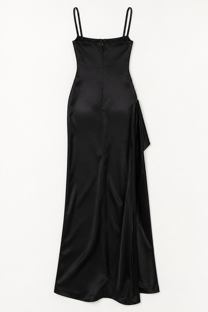 Satin Mesh Corset Slit Maxi Dress - Black - product view 2