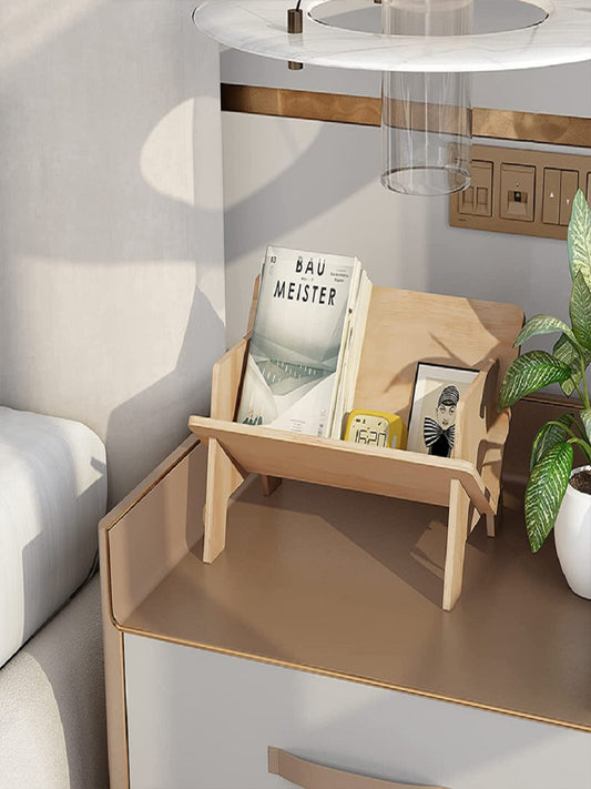 Natural Wood Slotted Desktop Book Display Rack, 40 cm
