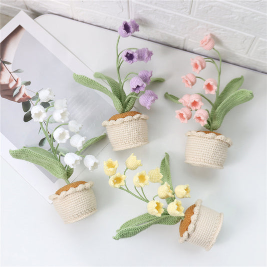 Crocheted Lily-of-the-Valley Potted Flower Decoration