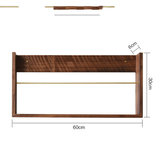 Walnut Wall Magazine Display Rack with Front Rail