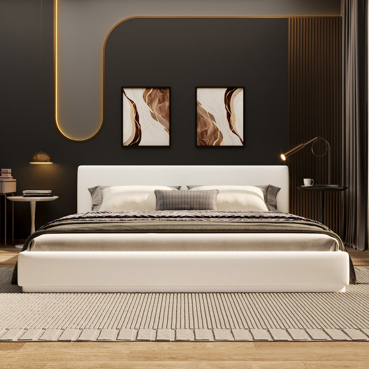 White Upholstered King Bed Frame