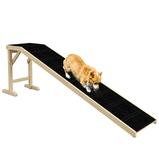 Wooden Pet Ramp with Carpeted Surface and Top Platform - View 1