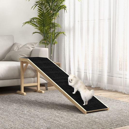 Wooden Pet Ramp with Carpeted Surface and Top Platform - View 2