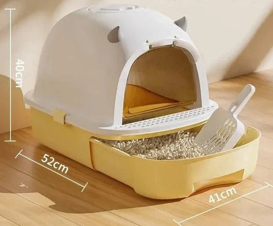 Cat-Ear Covered Litter Box with Pull-Out Tray - View 1