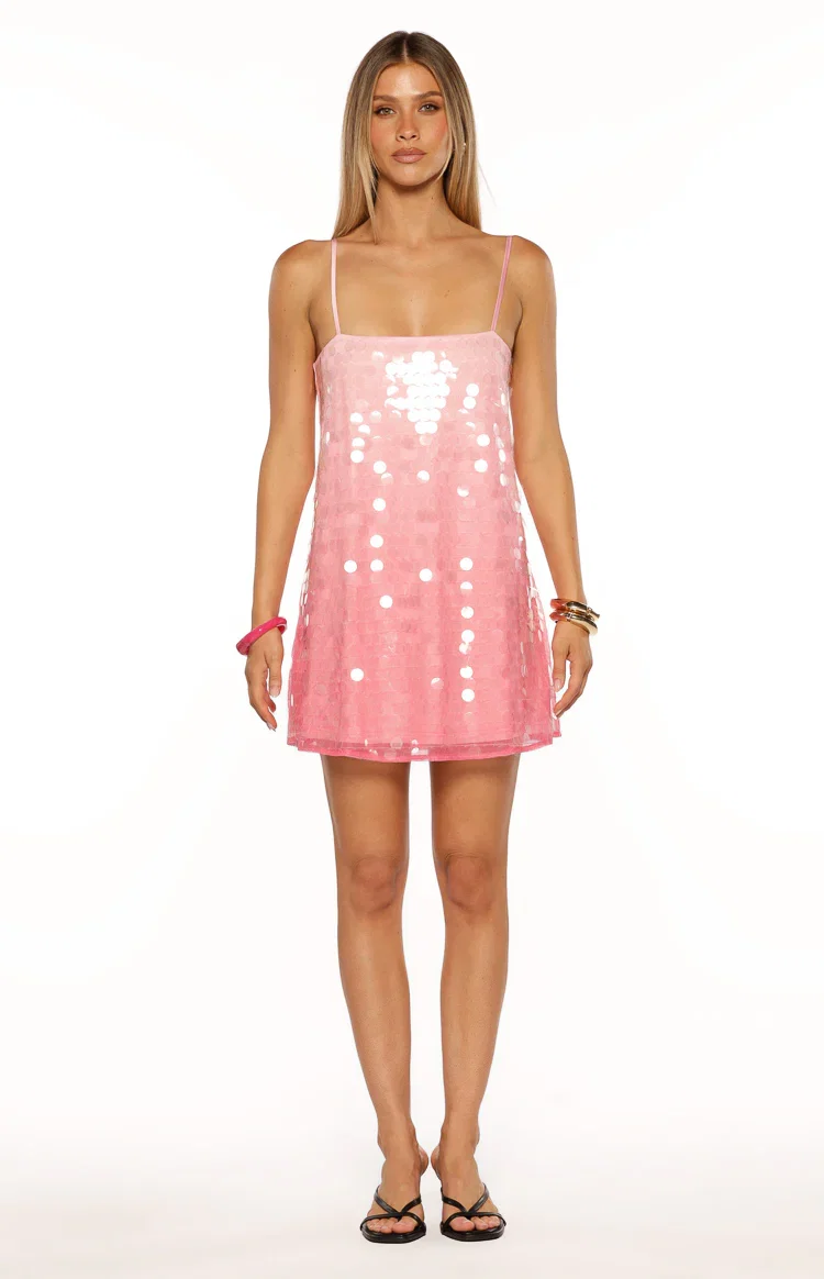 Sansone pink ombre sequin mini dress full front view