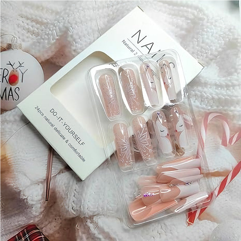 Deer and Snowflake Press-On Nail Set - 24 Pieces
